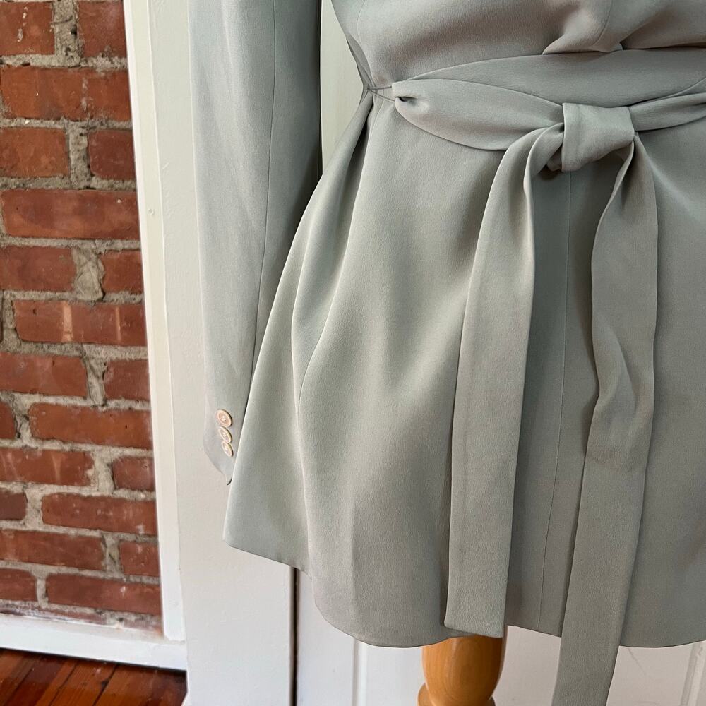 Vintage 90s Rena Rowan Silk Belted Blazer Gray Longline Jacket 4 - Picture 4 of 7